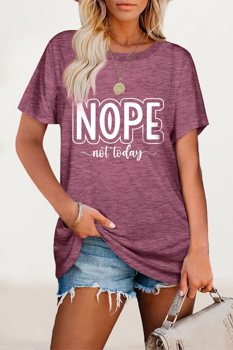 Casual Letter Print O Neck T-Shirts Burgundy