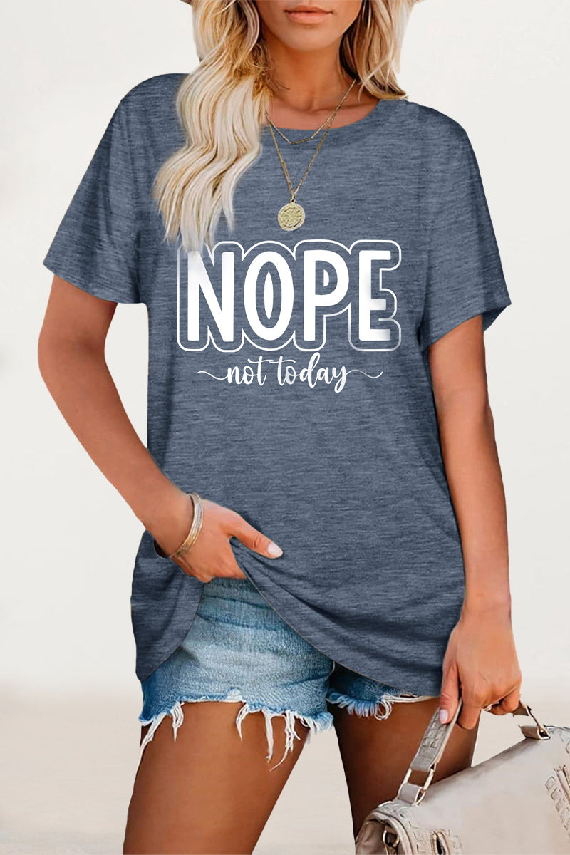 Casual Letter Print O Neck T-Shirts Dark Blue