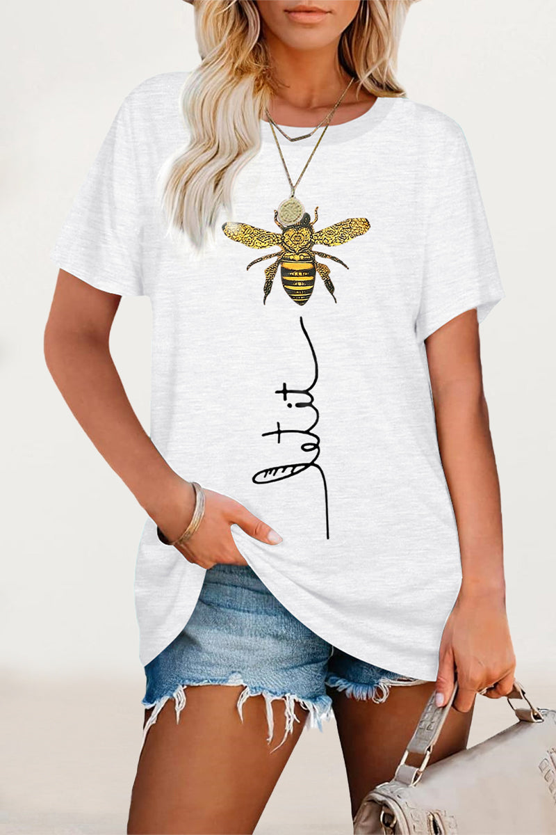 Casual Animal Letter Print Patchwork O Neck T-Shirts