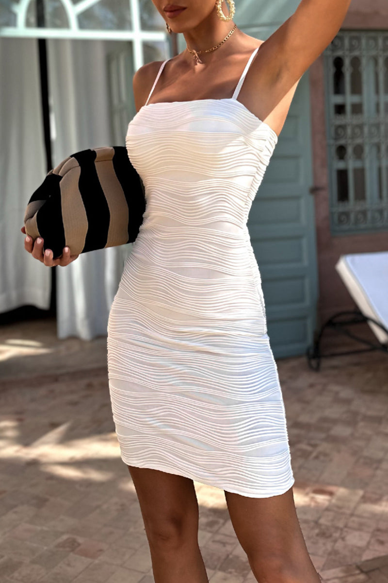 Sexy Solid Fold Texture Sling Dresses(3 Colors) White