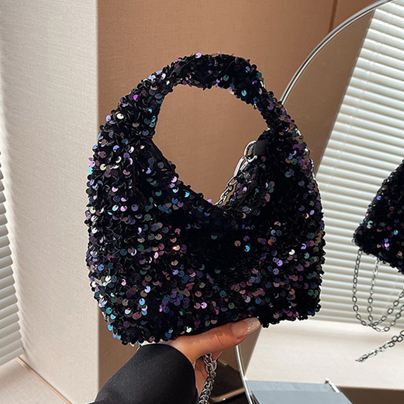 Casual Patchwork Sequins Chains Bags Purple One Size