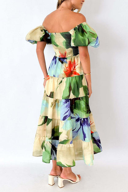 Elegant Floral Patchwork Off the Shoulder A Line Dresses(3 Colors)