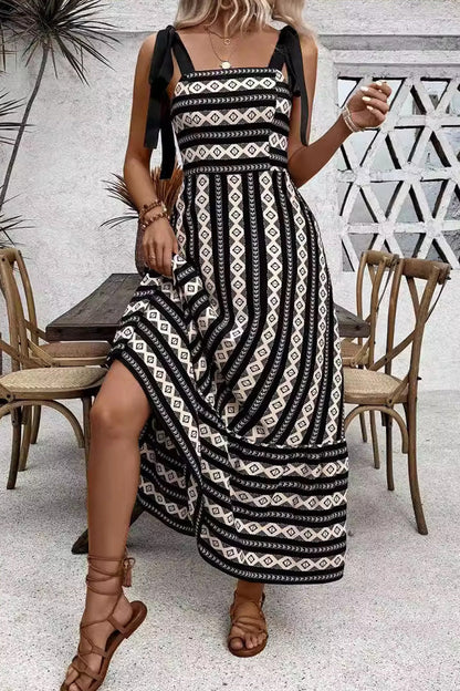 Casual Elegant Geometric Striped Bandage Contrast Square Collar Sling Dresses