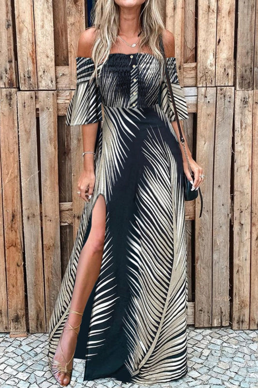 Casual Print Off Shoulder Long Dresses Multicolor