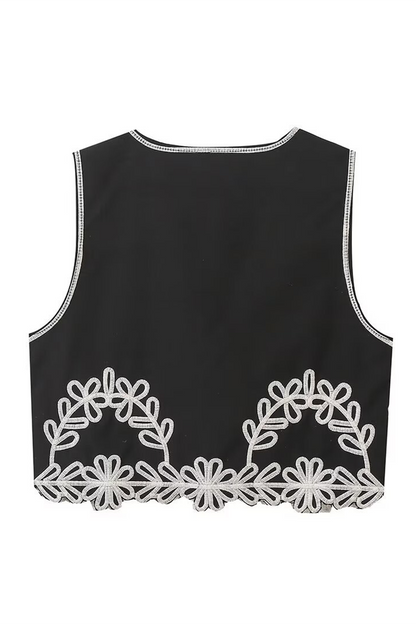 Casual Street Solid Color Embroidered Contrast V Neck Sleeveless Two Pieces