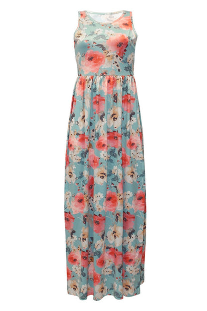 Casual Floral Print Basic O Neck Long Dresses