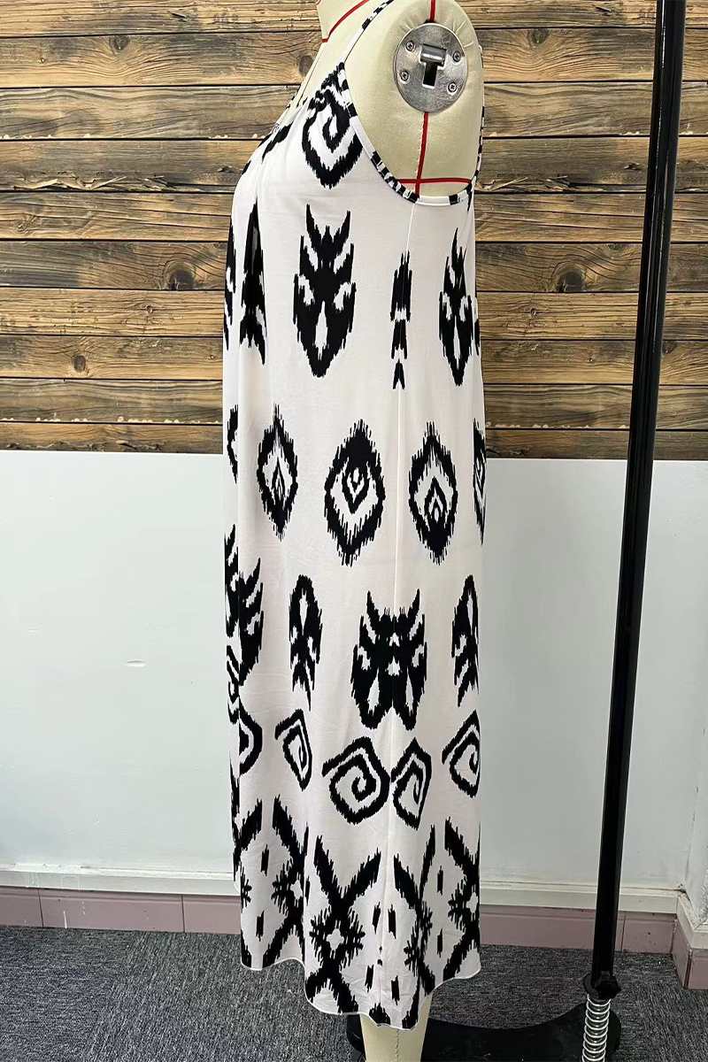 Casual Street Geometric Print U Neck Sling Dresses