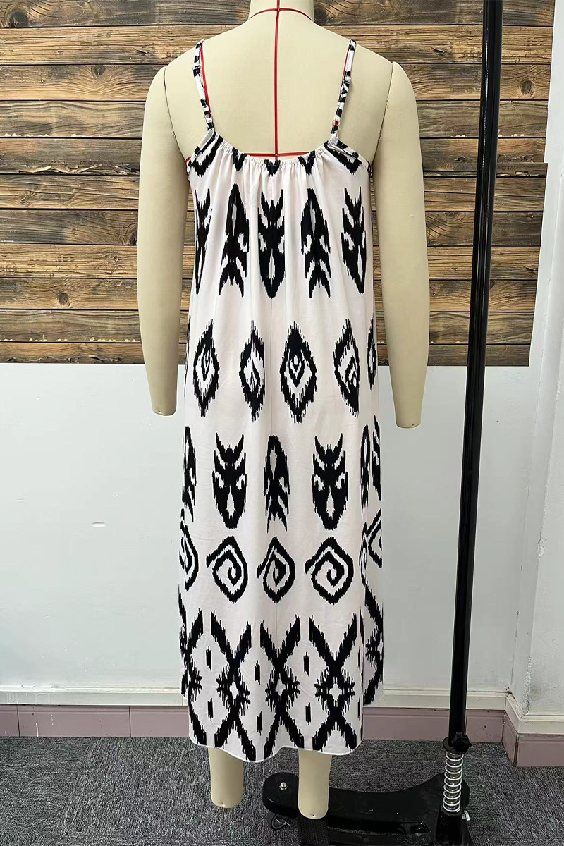 Casual Street Geometric Print U Neck Sling Dresses