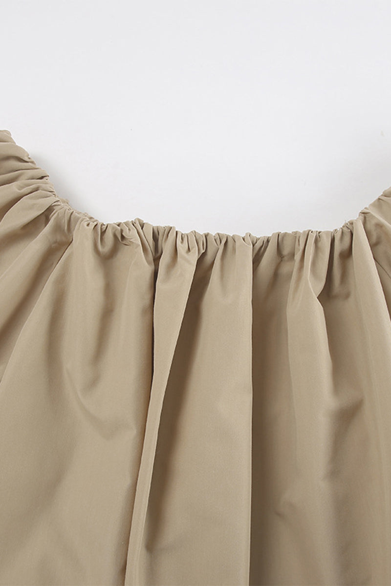 Sexy Solid Color Pocket Ruched Off Shoulder Lantern Skirt Dresses