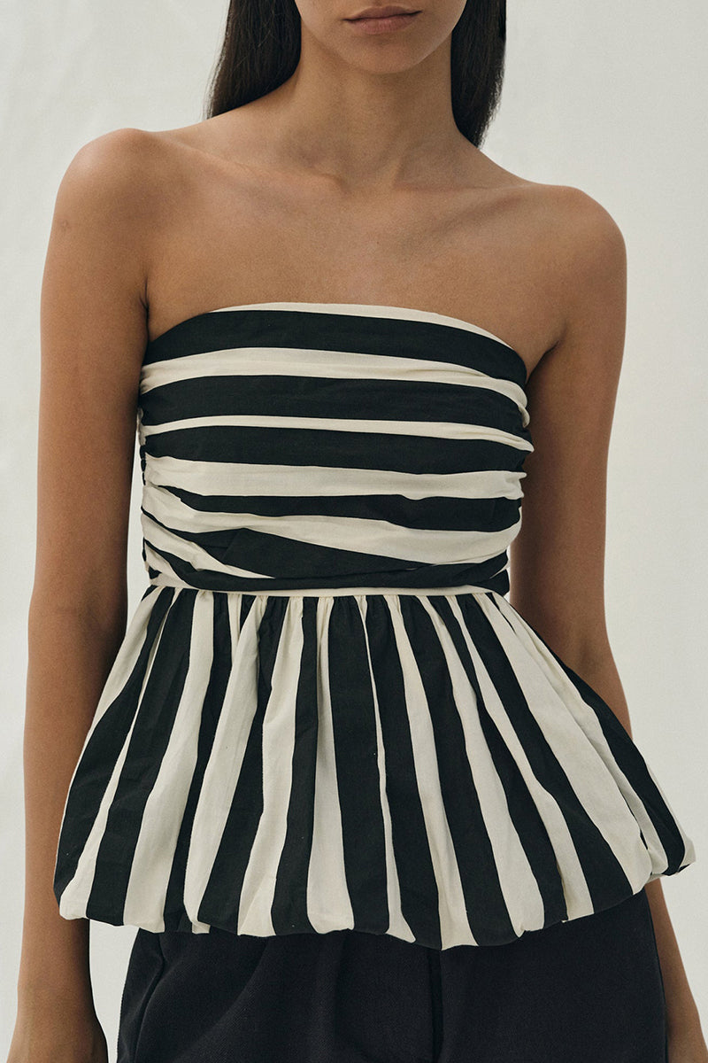 Sexy Striped Print Contrast Strapless Tops Black