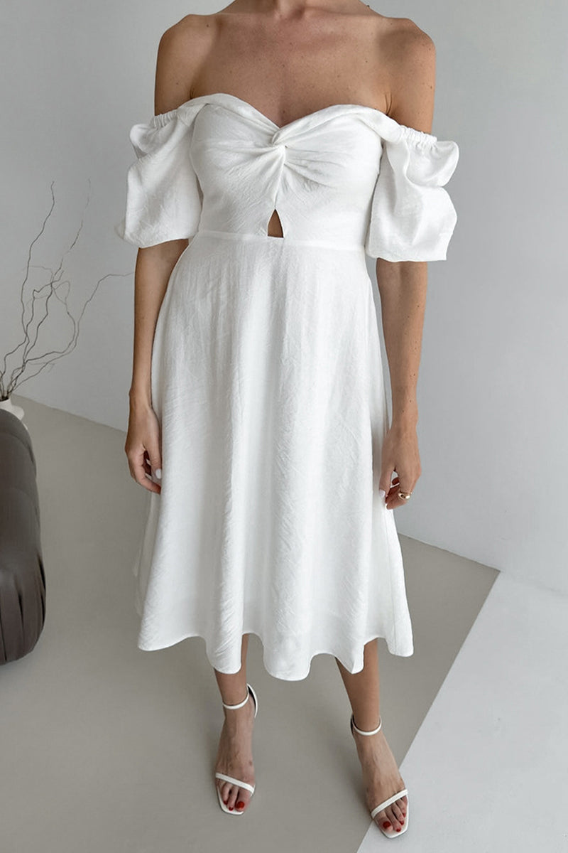 Elegant Solid Color Ruched Off Shoulder A Line Dresses