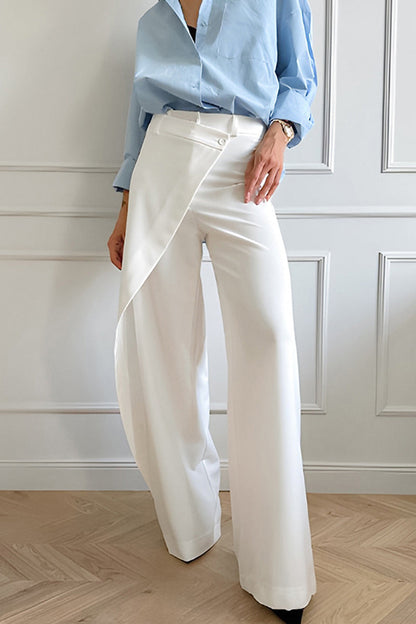 Casual Daily Solid Color Buttons Irregular High Waist Wide Leg Solid Color Bottoms White