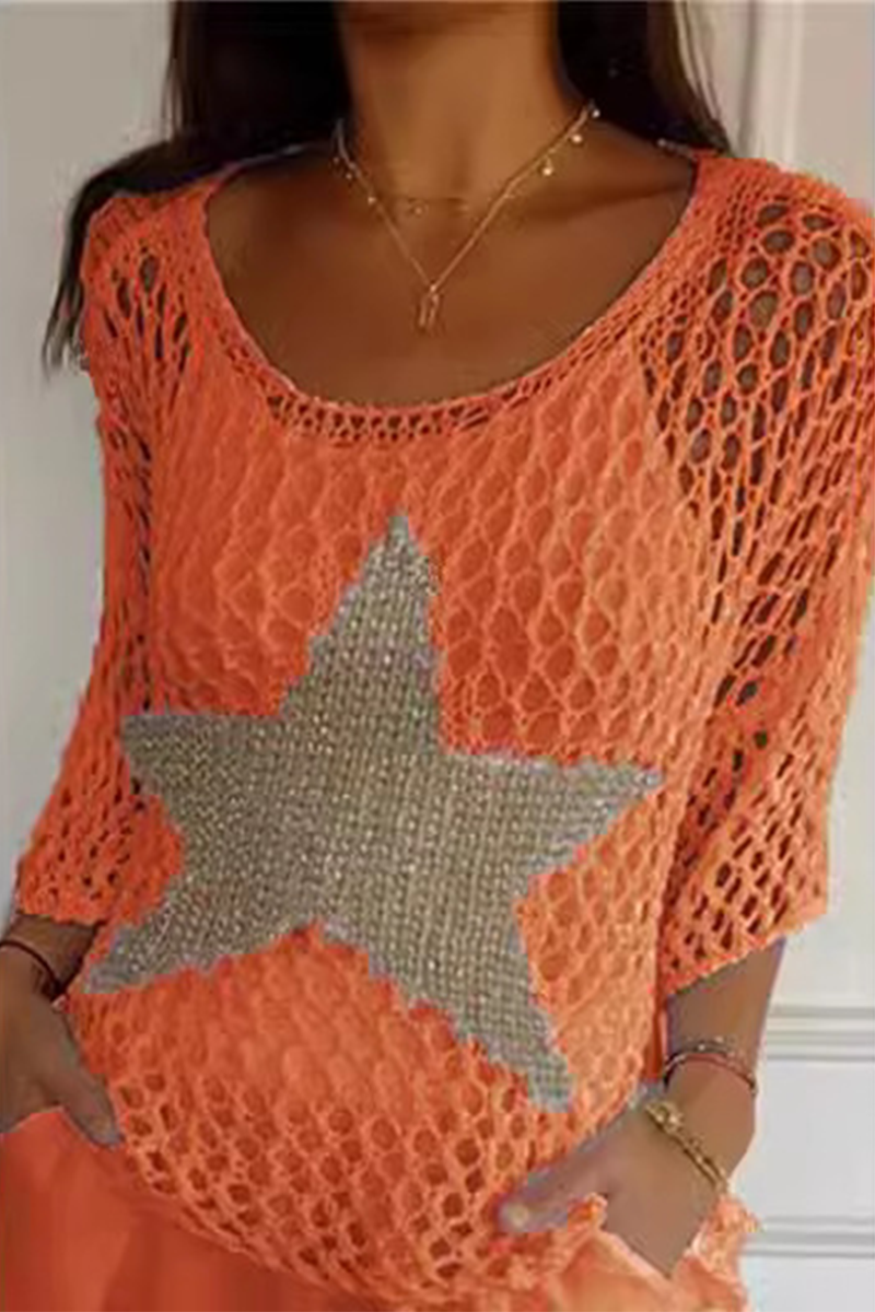 Sexy The stars Hollow Out See-Through U Neck Sweaters(8 Colors) Orange Red