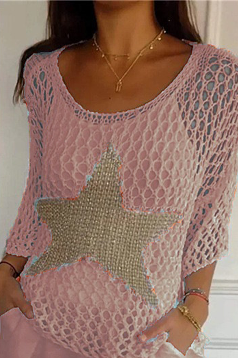 Sexy The stars Hollow Out See-Through U Neck Sweaters(8 Colors) Pink