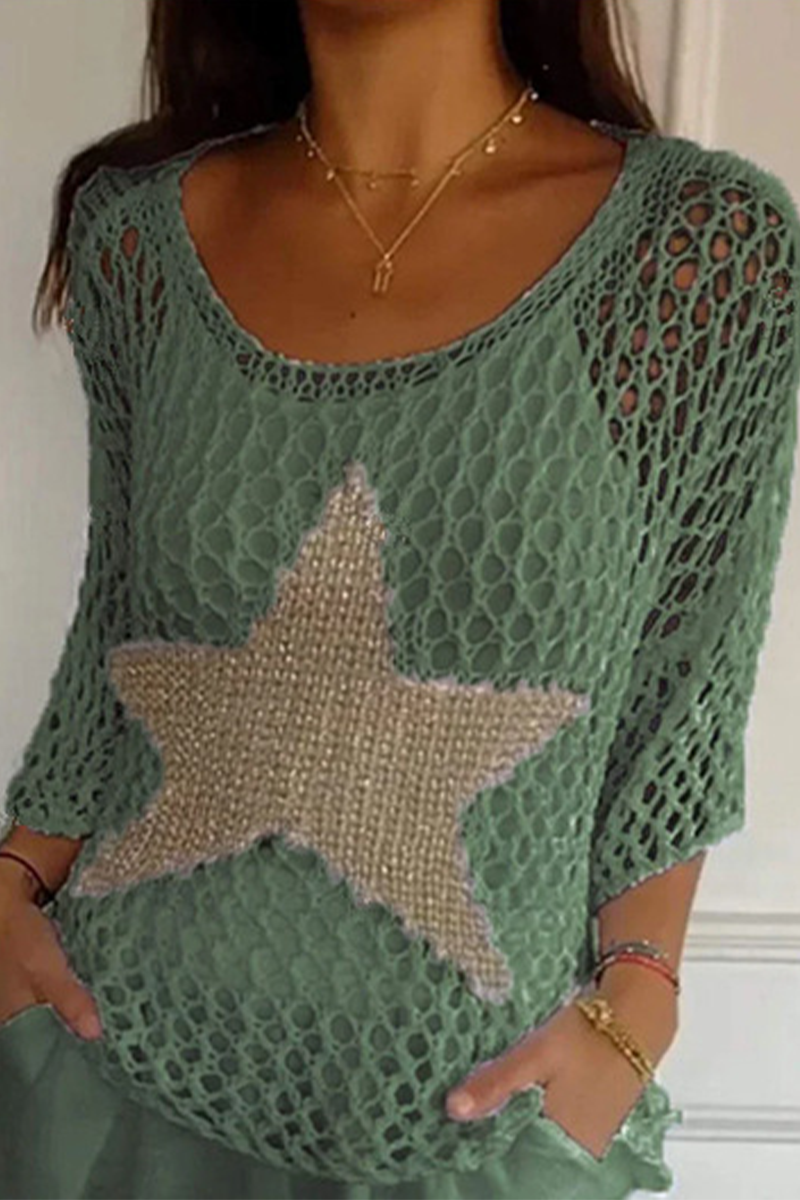 Sexy The stars Hollow Out See-Through U Neck Sweaters(8 Colors) Green