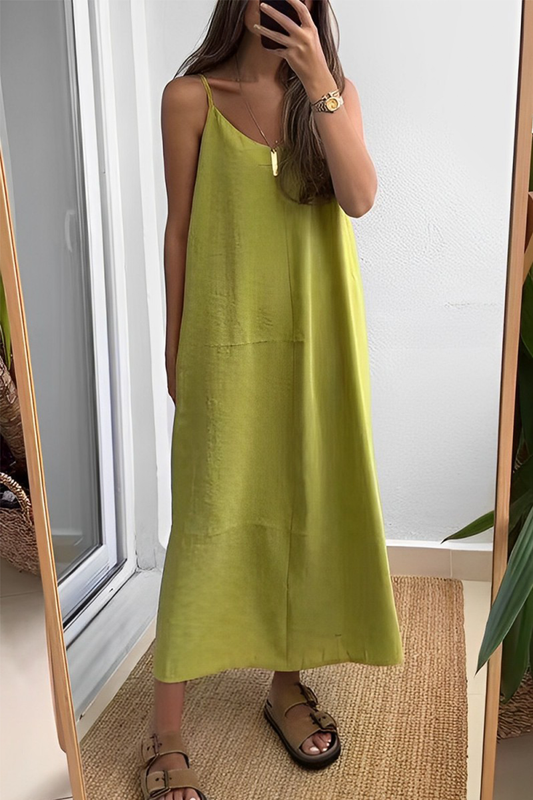 Casual Daily Solid Color V Neck Sling Dresses(7 Colors) Green Yellow