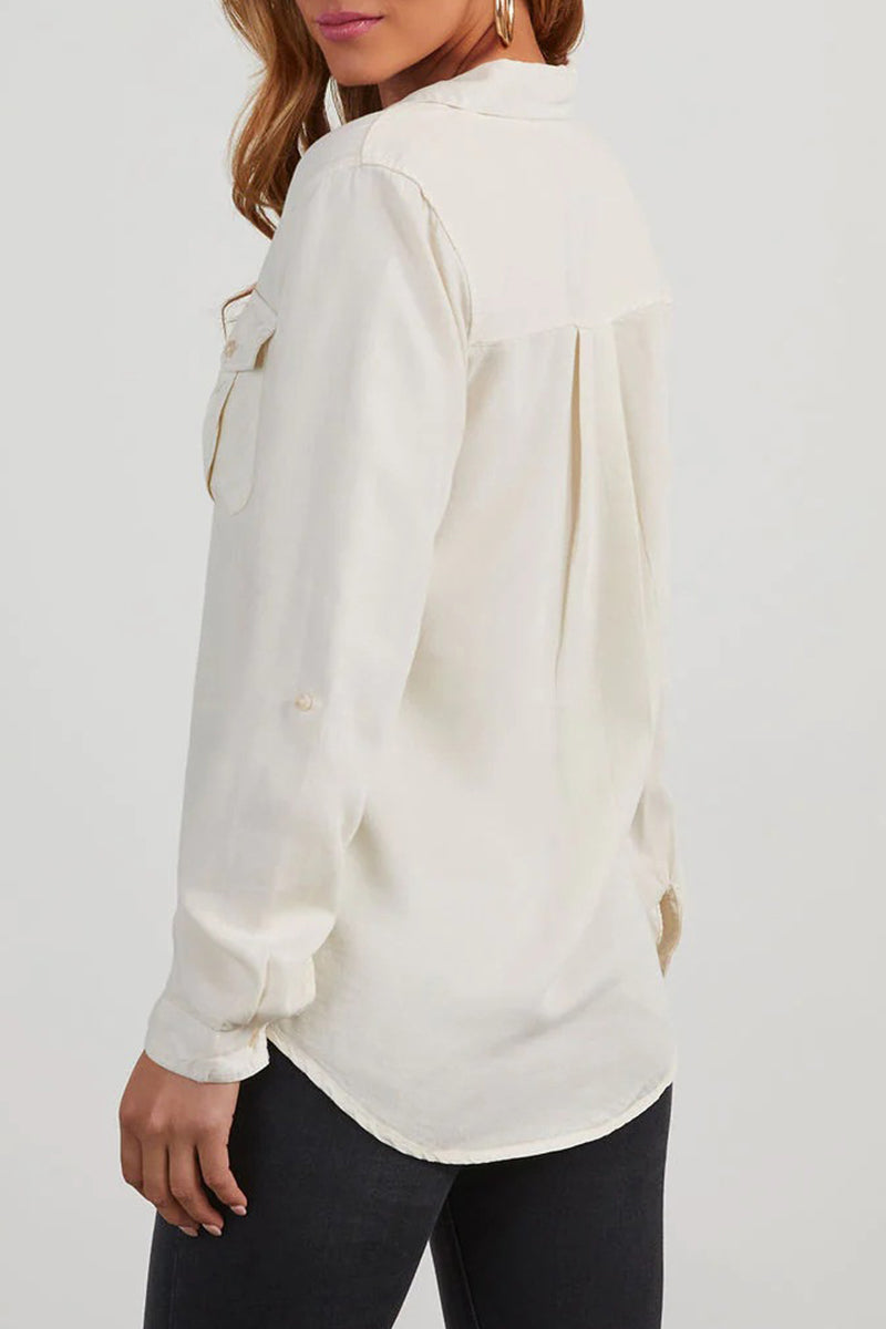 Casual Daily Solid Color Pocket Buttons Turndown Collar Tops