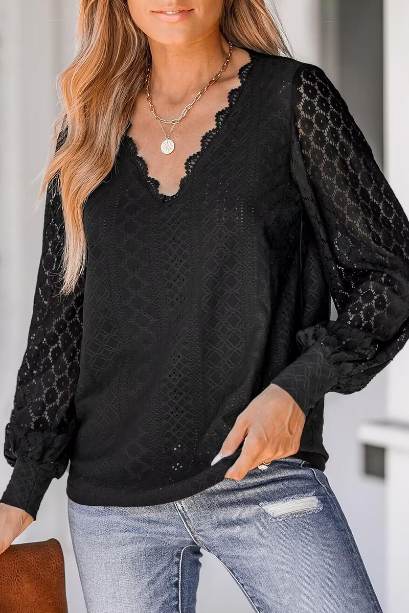 Casual Street Solid Color Lace V Neck Tops