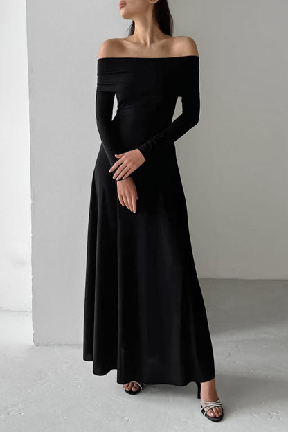 Elegant Solid Color Ruched Off Shoulder Long Dresses