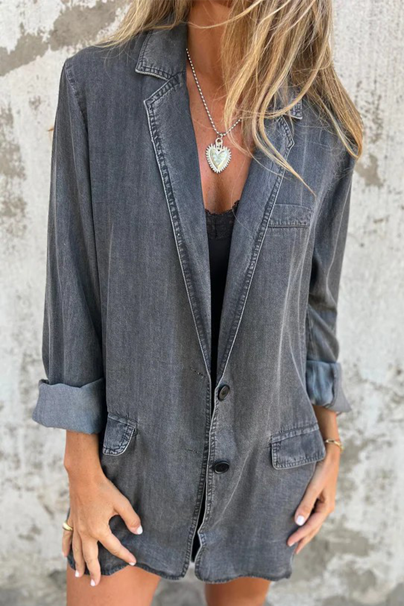 Casual Daily Solid Color Buttons Patchwork Turn-back Collar Long Sleeve Loose Denim Jacket(4 Colors)