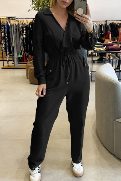 Casual Patchwork V Neck Fitted Jumpsuits