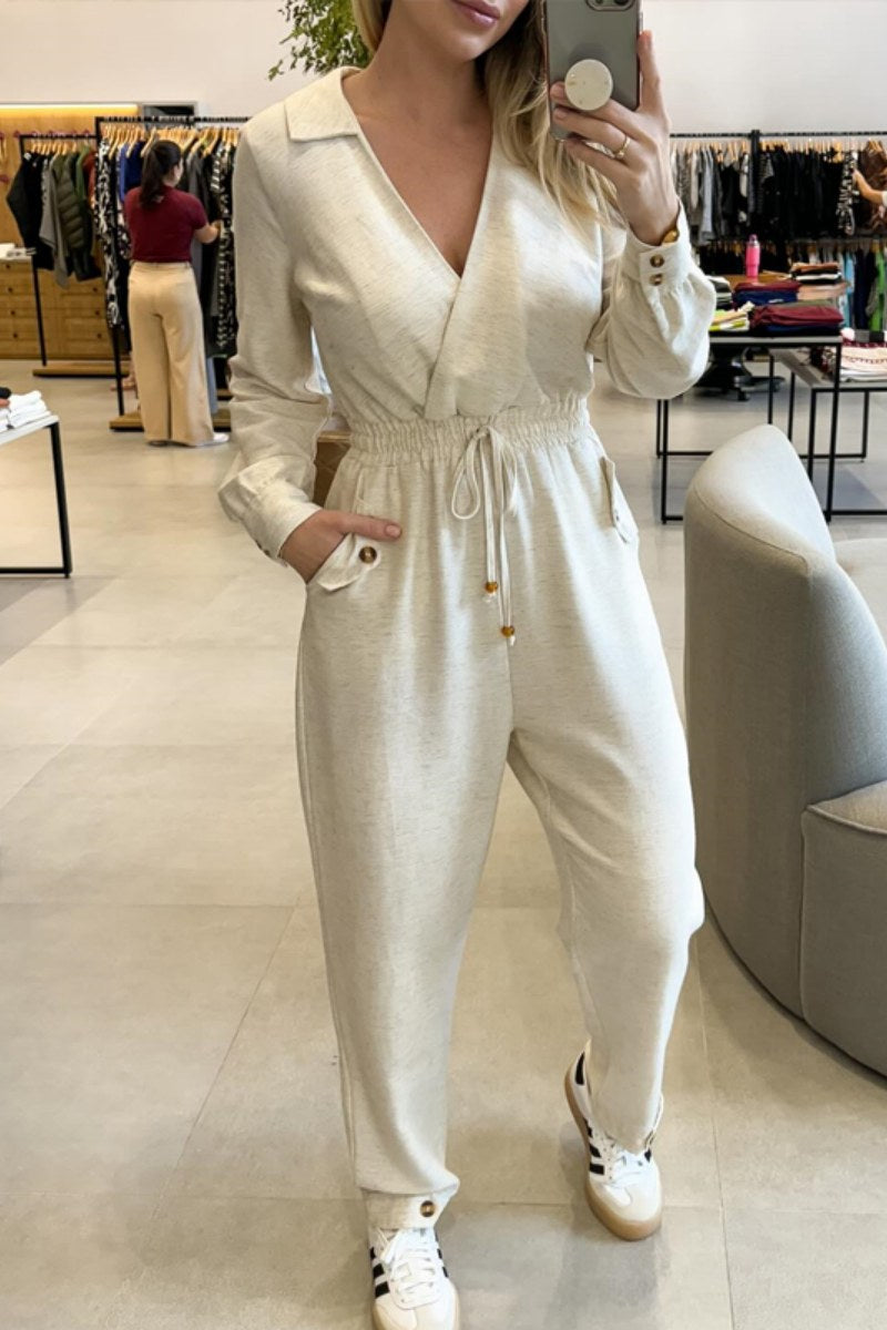 Casual Patchwork V Neck Fitted Jumpsuits