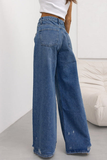 Casual Street Gradient Color Ripped Pocket High Waist Loose Denim Jeans