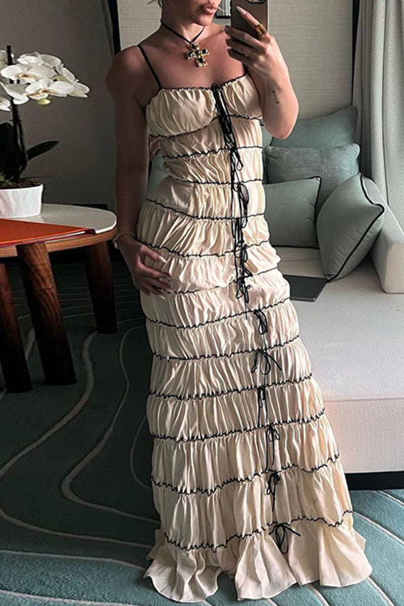 Sexy Lace Up Contrast V Neck Long Dresses