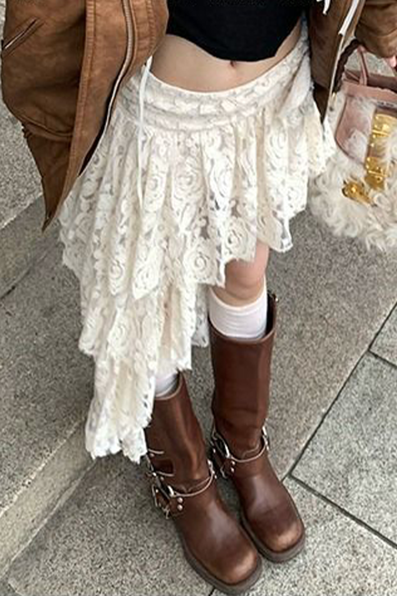 Casual Street Solid Color Lace Irregular High Waist Solid Color Bottoms