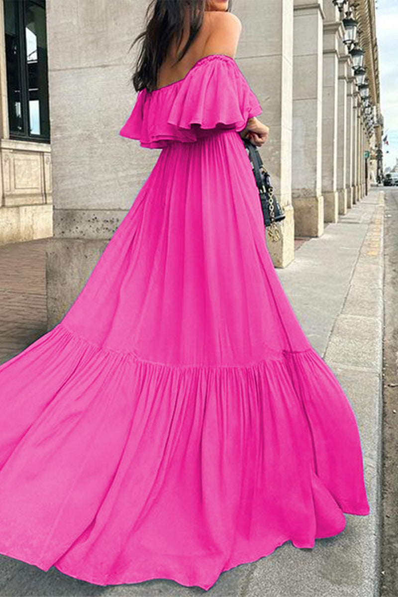 Sexy Ruffle Ruched Off Shoulder Long Dresses(3 Colors)