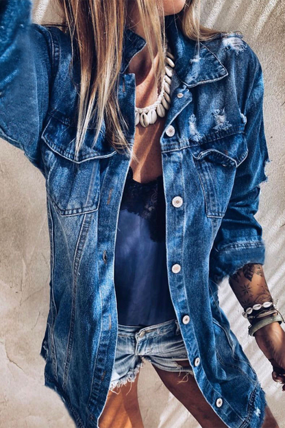 Casual Street Ripped Distressed Turndown Collar Outerwear