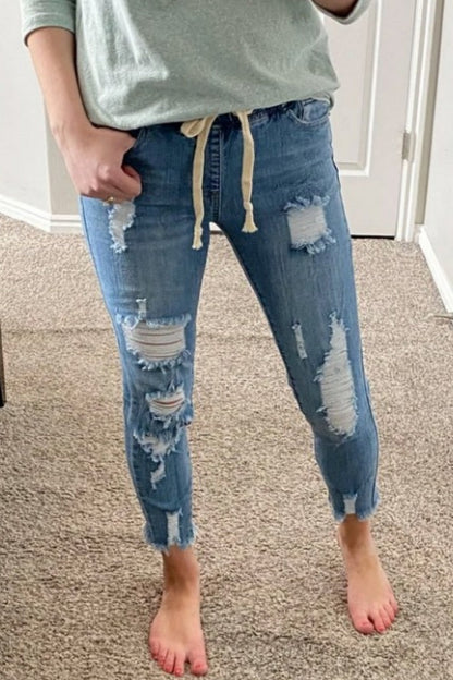 Casual Ripped High Waist Skinny Denim Jeans