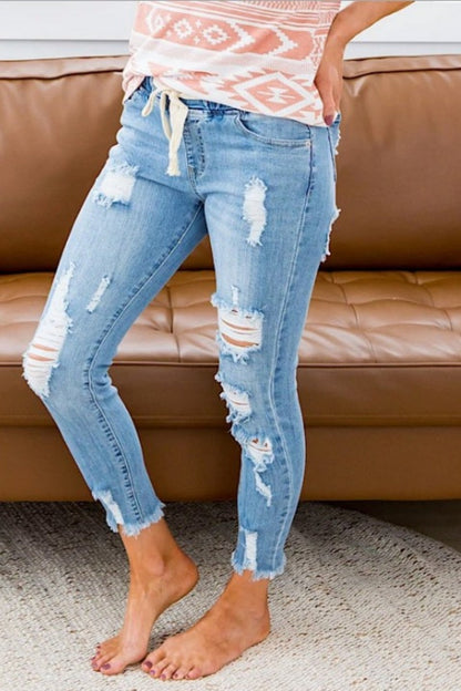 Casual Ripped High Waist Skinny Denim Jeans