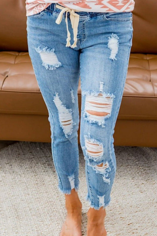 Casual Ripped High Waist Skinny Denim Jeans