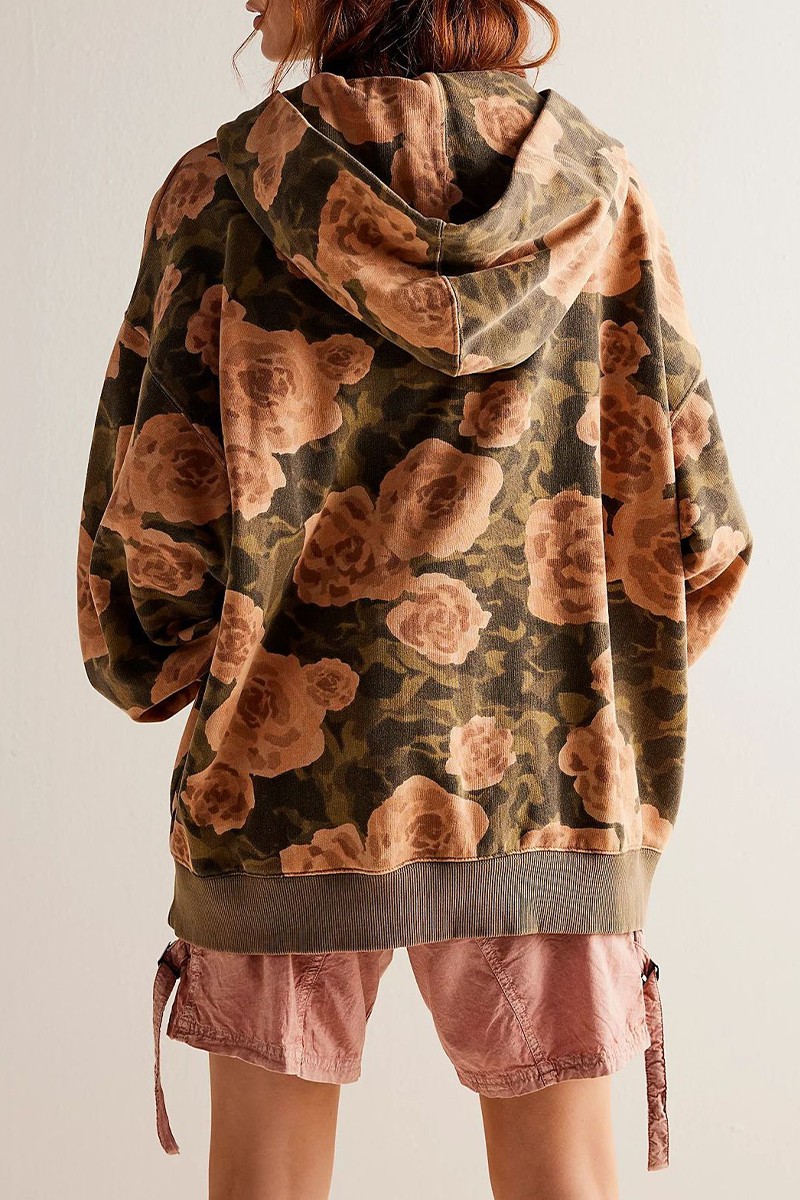 Casual Street Flowers Snakeskin Print Leopard Pocket Hooded Hoodies(5 Colors)