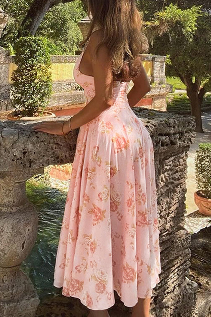 Robe de vacances sexy à fleurs dos nu et sans manches