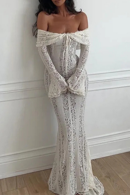 Robe sexy en dentelle de couleur unie à épaules dénudées