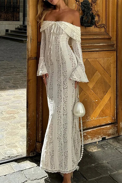 Robe sexy en dentelle de couleur unie à épaules dénudées