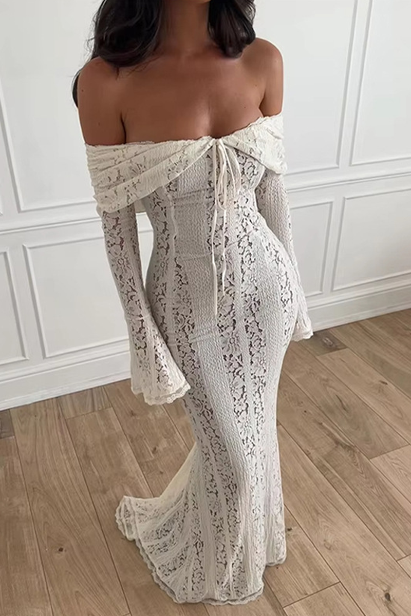 Robe sexy en dentelle de couleur unie à épaules dénudées