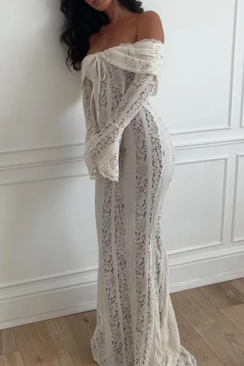 Robe sexy en dentelle de couleur unie à épaules dénudées