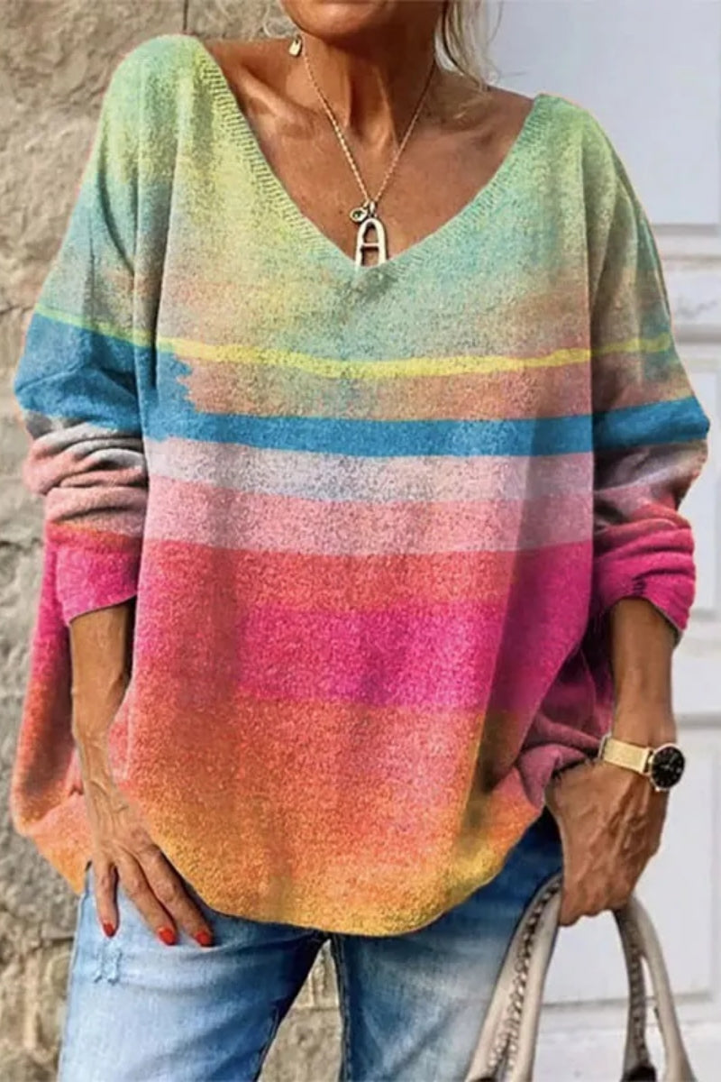 Lässiger Print, Basic-Pullover mit V-Ausschnitt (5 Farben)