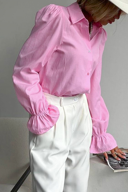 Casual Solid Color Buttons Patchwork Turndown Collar Tops