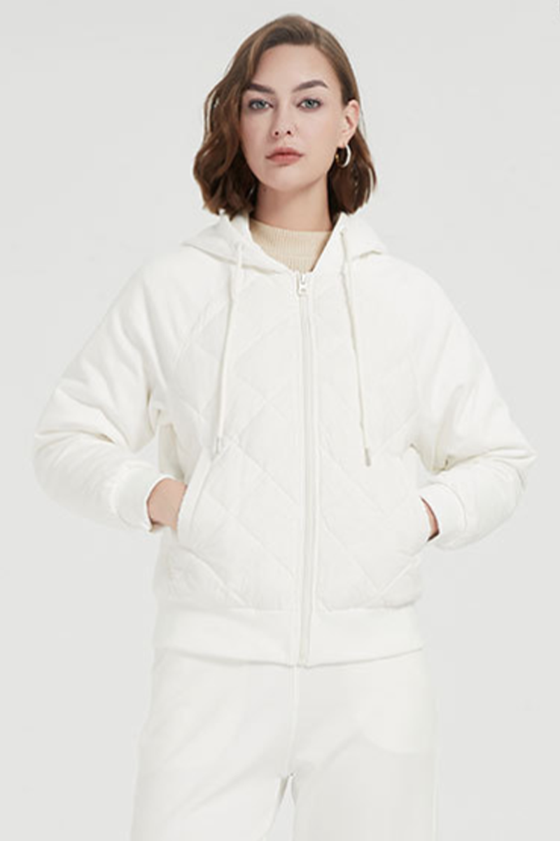 Veste à capuche décontractée en duvet de canard blanc avec cordon de serrage et poche zippée (teneur en duvet : 86 % à 90 %)