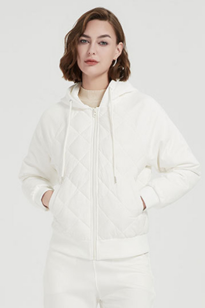 Veste à capuche décontractée en duvet de canard blanc avec cordon de serrage et poche zippée (teneur en duvet : 86 % à 90 %)