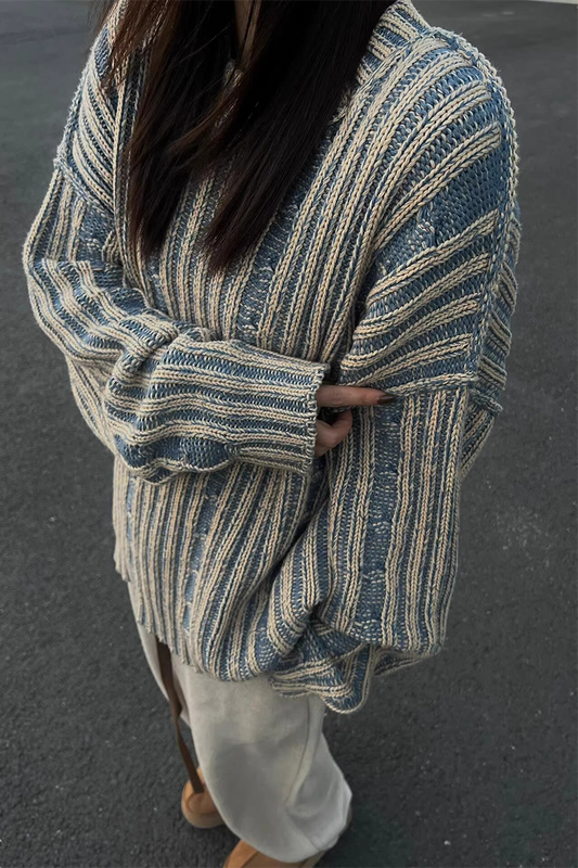 Lässiger Pullover mit Rundhalsausschnitt und Streifenmuster