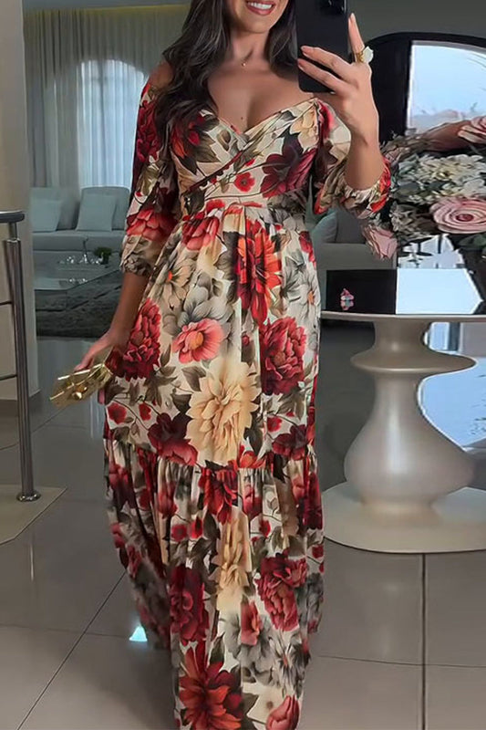 Robe trapèze sexy à imprimé floral et bretelles croisées à col en V