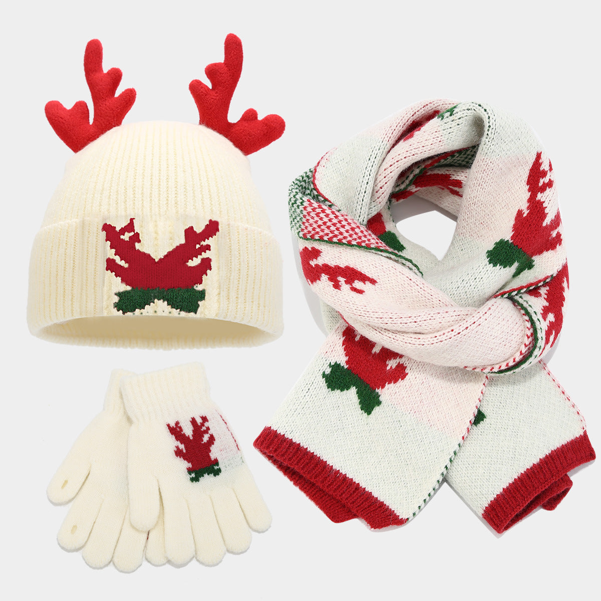 Ensemble de 3 pièces de gants, bonnet, écharpe et bois de renne de Noël (3 couleurs)