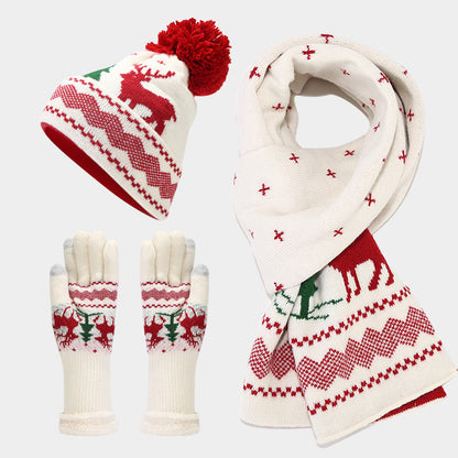 Ensemble de gants, écharpe et chapeau à motif de renne de Noël (6 couleurs)