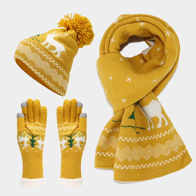 Ensemble de gants, écharpe et chapeau à motif de renne de Noël (6 couleurs)