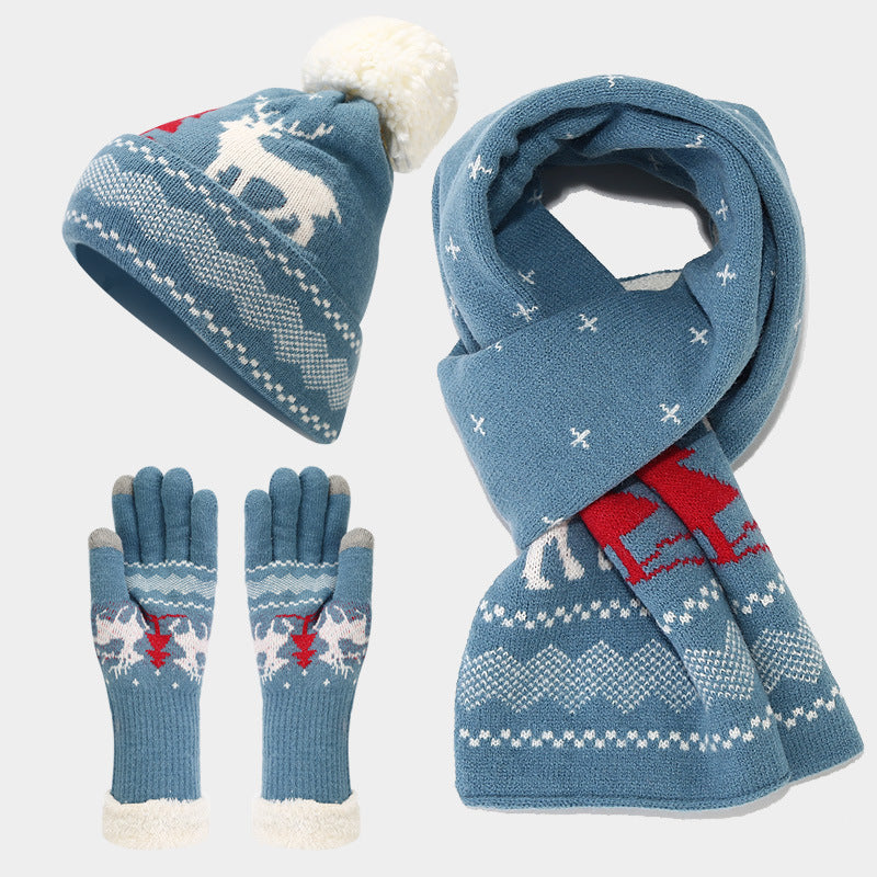 Ensemble de gants, écharpe et chapeau à motif de renne de Noël (6 couleurs)